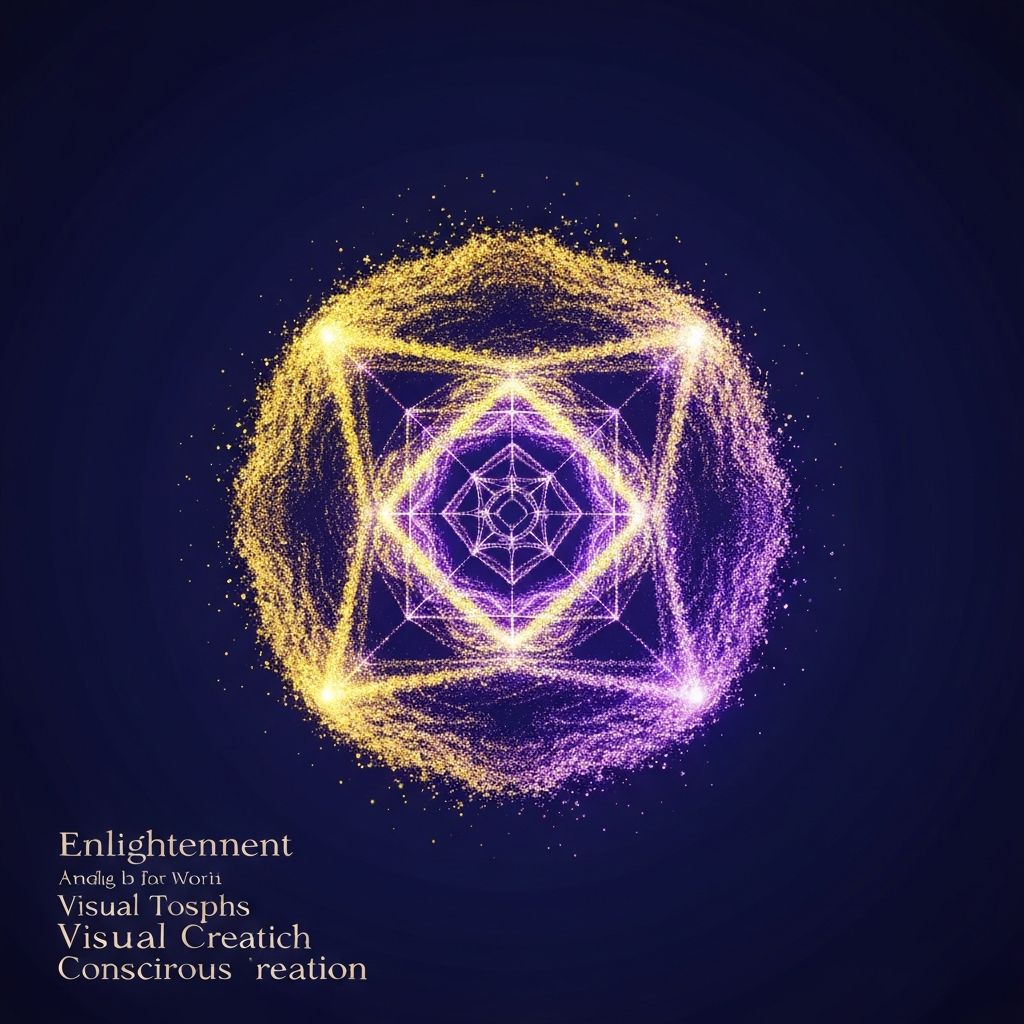 Golden spiral of intention forming perfect geometric manifestation patterns against deep cosmic violet-indigo background with sacred geometry